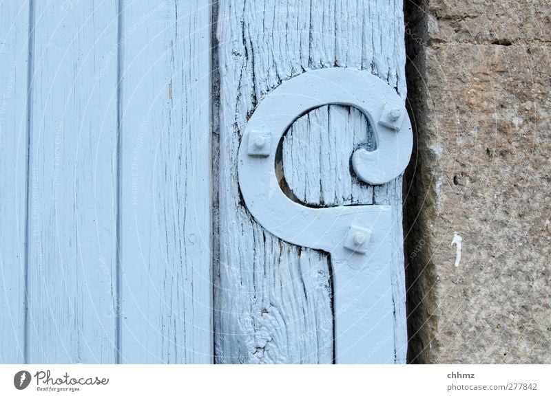 fitting Stone Wood Metal Old Blue Gray Metal fitting Historic Gate Door Screw Limestone Wooden board Wood grain Light blue Adornment Decoration Retentive Hinge