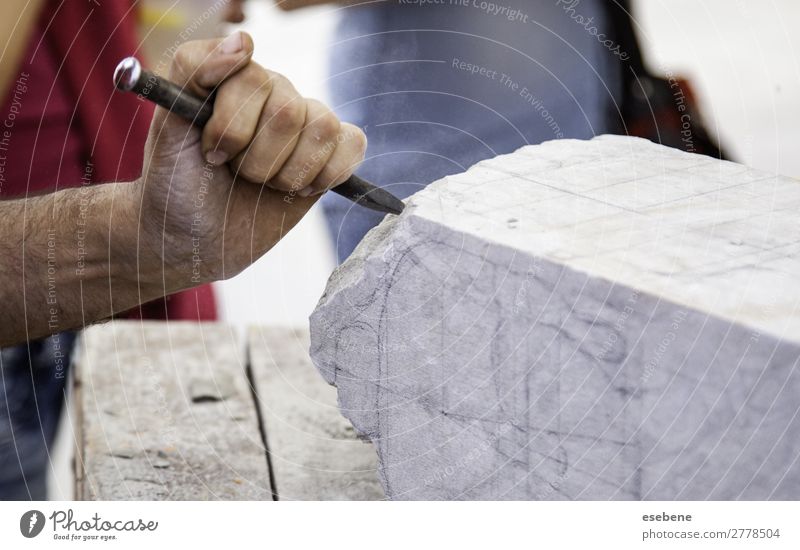 Carving stone, craftsman shaping stone Shopping Work and employment Profession Craft (trade) Business Tool Hammer Human being Man Adults Hand Art Stone