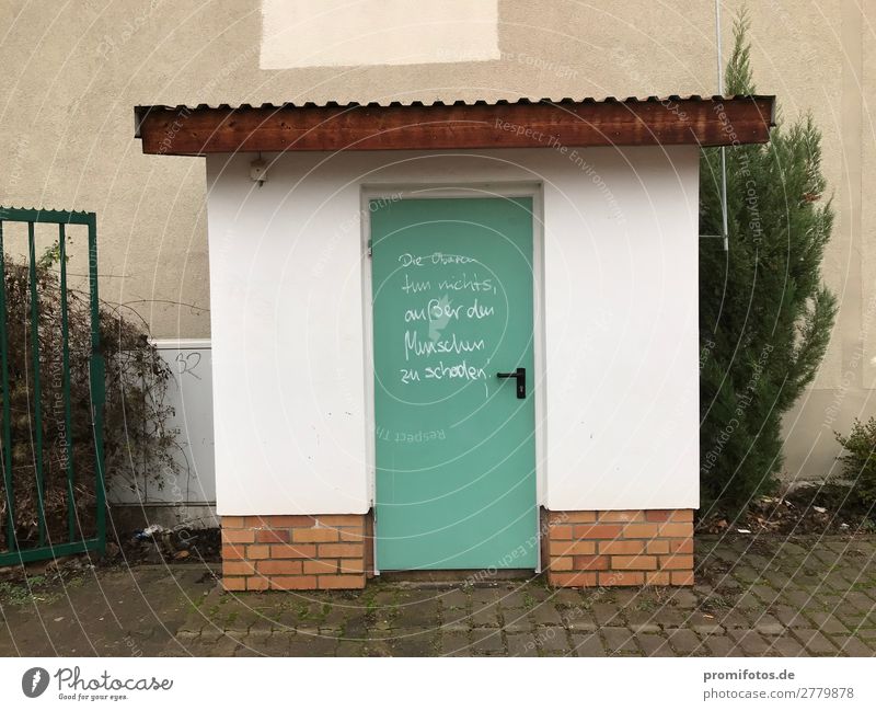 Green door / Soziale Gerechtigkeit Economy Unemployment House (Residential Structure) Wall (barrier) Wall (building) Door Metal Sign Graffiti Poverty