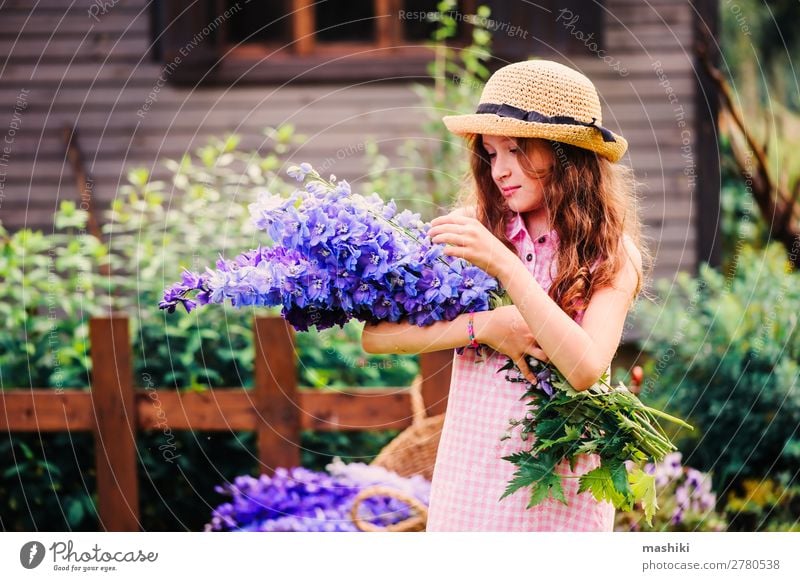 romantic portrait of happy child girl picking bouquet Happy Beautiful Playing Summer House (Residential Structure) Garden Decoration Child Gardening Nature