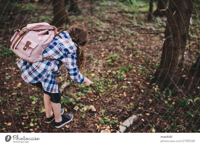 happy kid girl exploring summer forest Lifestyle Happy Playing Vacation & Travel Adventure Freedom Expedition Summer Hiking Child Infancy Nature Plant Fog Tree