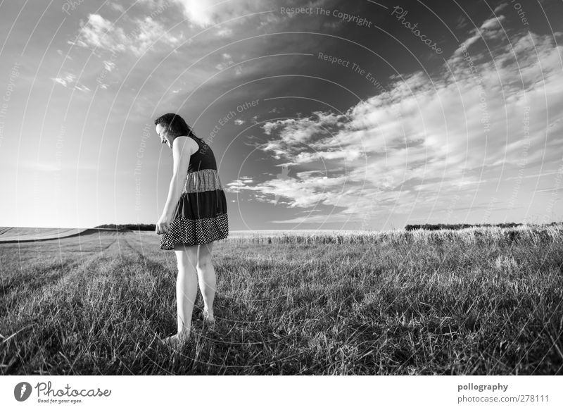 giAnt Young woman Youth (Young adults) Life 18 - 30 years Adults Nature Landscape Sky Clouds Horizon Summer Beautiful weather Meadow Emotions Joy Happiness