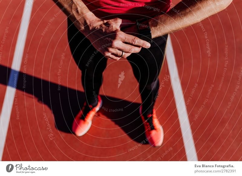 runner at the stadium. sport concept Lifestyle Leisure and hobbies Sports Fitness Sports Training Track and Field Jogging Stadium Human being Masculine