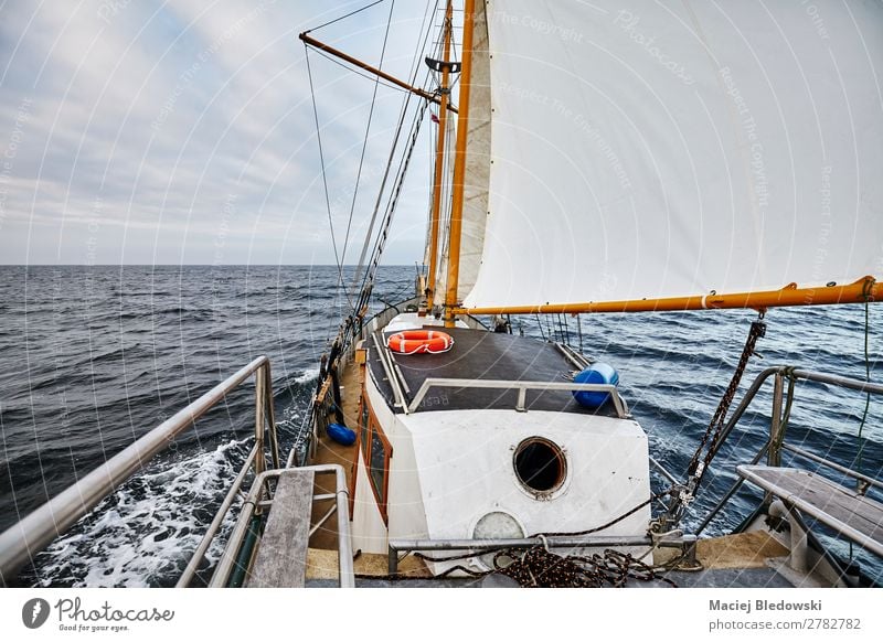 Sailing an old schooner on a rainy day Lifestyle Vacation & Travel Trip Adventure Far-off places Freedom Cruise Ocean Waves Sky Clouds Horizon Storm Transport