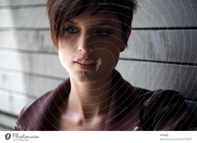 grEy Feminine Young woman Youth (Young adults) 1 Human being 18 - 30 years Adults Piercing Brunette Short-haired Beautiful Uniqueness Colour photo Exterior shot