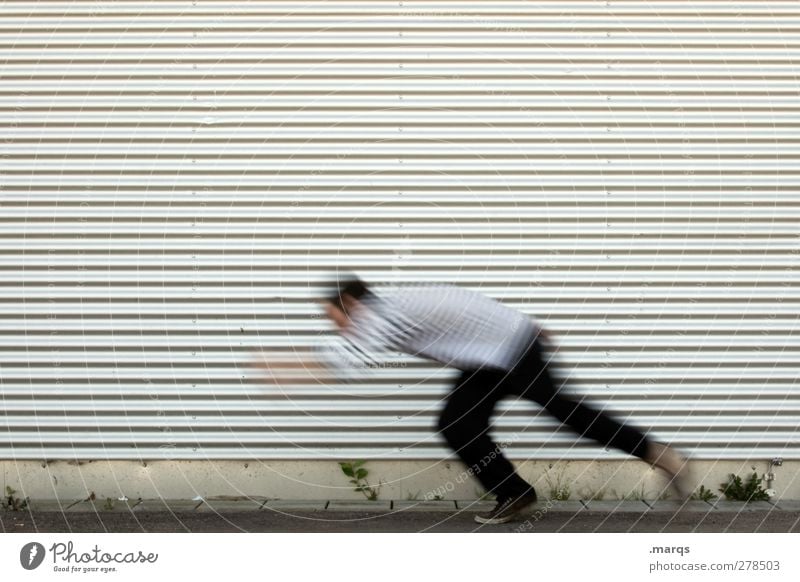 lightning start Human being Facade Running Speed Colour photo Exterior shot Neutral Background Motion blur Haste Copy Space top 1 Person Individual Only one man