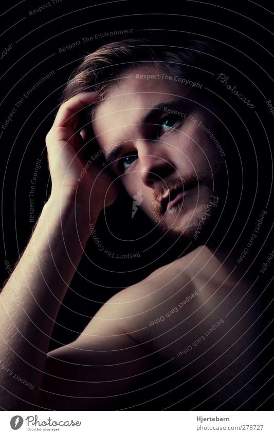 Intense I Human being Masculine Young man Youth (Young adults) 1 18 - 30 years Adults Think Looking Dark Longing Colour photo Studio shot Neutral Background