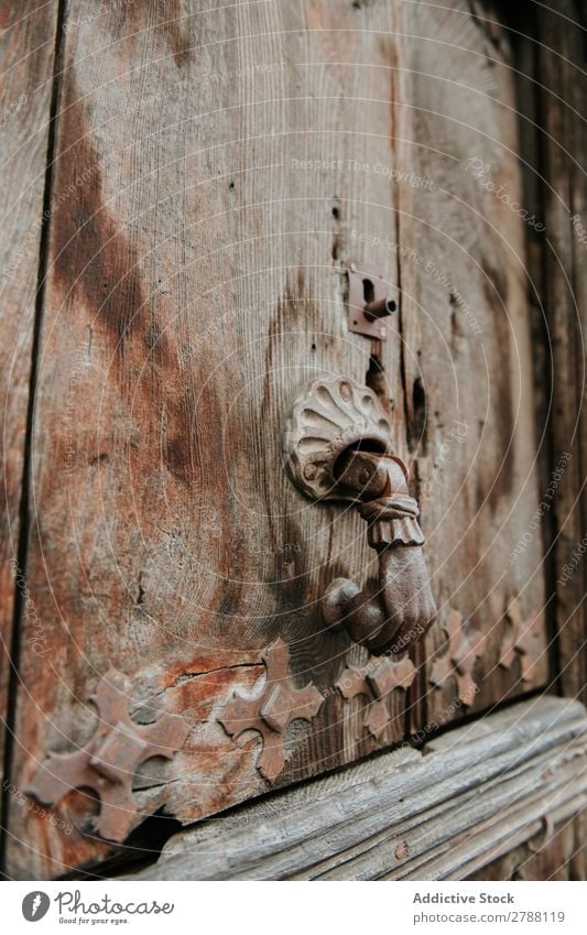 Handle on old wooden door Door Wood Old Pyrenees ornamented Material Construction Building Ancient Facade Vacation & Travel Beautiful