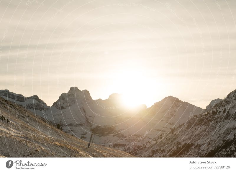 Wonderful view of hills Vantage point Hill Pyrenees Mountain Tree Height Picturesque Landscape Snow Cold Valley Wood Winter Weather Seasons Sky Heaven