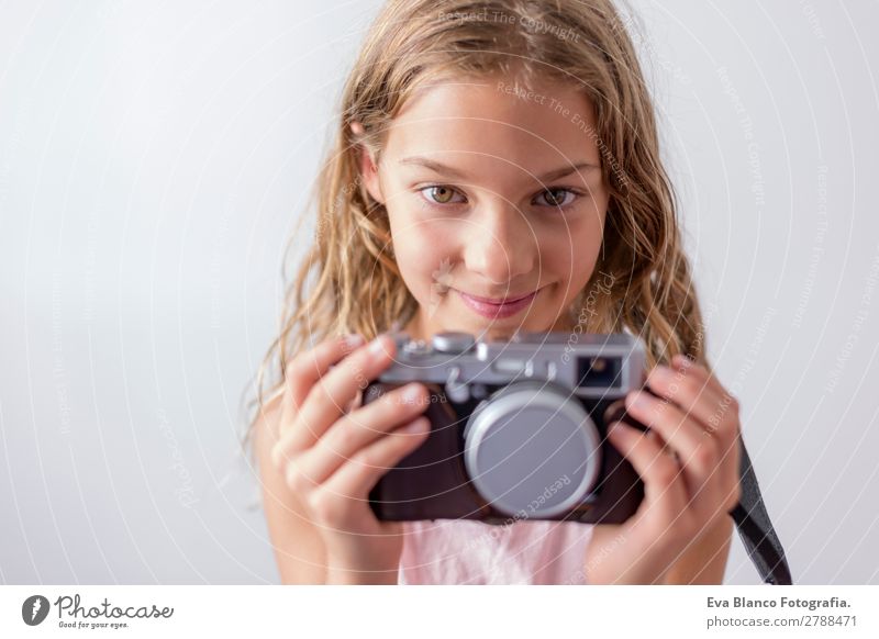 portrait of a beautiful kid using a camera Lifestyle Joy Happy Beautiful Leisure and hobbies Vacation & Travel Trip Summer Child Business Camera Technology