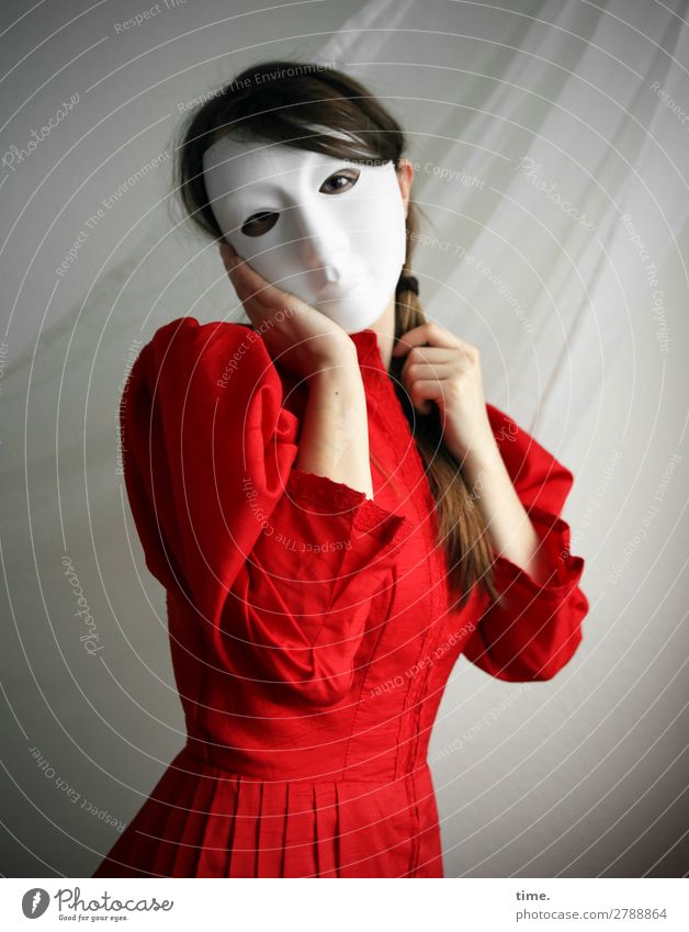 Sandra Drape Curtain Feminine Woman Adults 1 Human being Actor Mask Dress Brunette Long-haired Braids Observe To hold on Looking Stand Beautiful Passion Safety