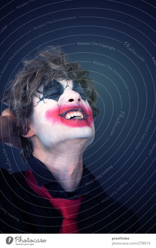 insane Make-up Carnival Hallowe'en Human being Masculine Young man Youth (Young adults) Man Adults Face 1 18 - 30 years Circus Tie Curl Smiling Laughter Threat