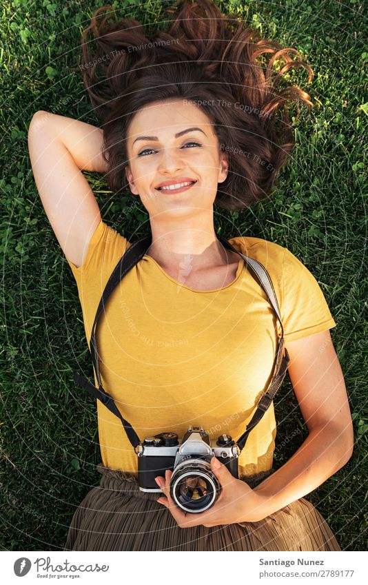 Portrait of a smiling young photographer woman. Photographer Woman Photography Camera Youth (Young adults) Girl Digital White Leisure and hobbies 1 Take