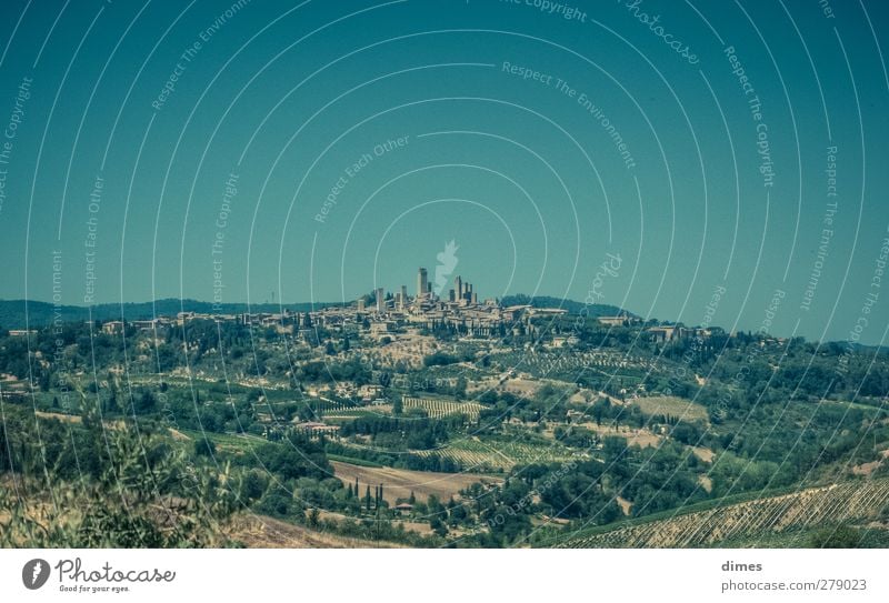 San Gimignano in Tuscany (Italy) Meadow Hill Small Town Skyline Building Tourist Attraction Discover Historic Colour photo Exterior shot Deserted