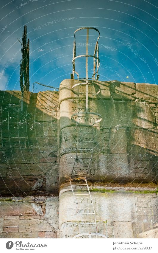 Liverpool Reflections IV Harbour Surface of water Water Ladder Pool ladder Mirror image Wall (barrier) Stone wall Inverted Irritation Deception Blue Brown