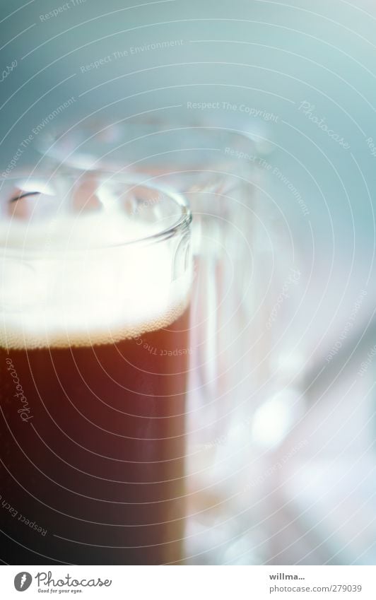the right emptied Beverage Beer Glass Beer glass Drinking Gastronomy Delicious Brown Full Empty Alcoholism Light blue Froth dark beer Colour photo Exterior shot