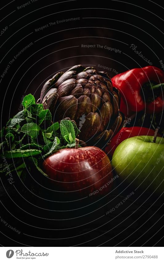 Mix of fresh vegetables Vegetable Food Detox assortment Background picture Apple Peppers turnip Tomato Artichoke Mint Diet Fresh Green Healthy Ingredients Mixed