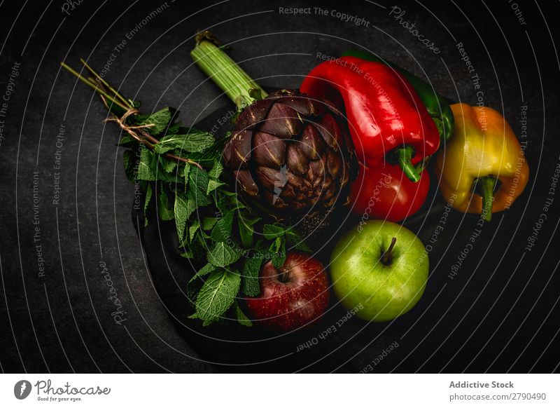 Mix of fresh vegetables Vegetable Food Detox assortment Background picture Apple Peppers turnip Tomato Artichoke Mint Diet Fresh Green Healthy Ingredients Mixed