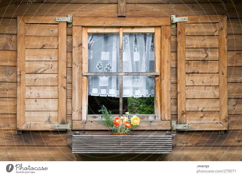homeland Black Forest house Flat (apartment) Flower Facade Window Window pane Shutter Curtain Wood Old Beautiful Safety (feeling of) Home country Native