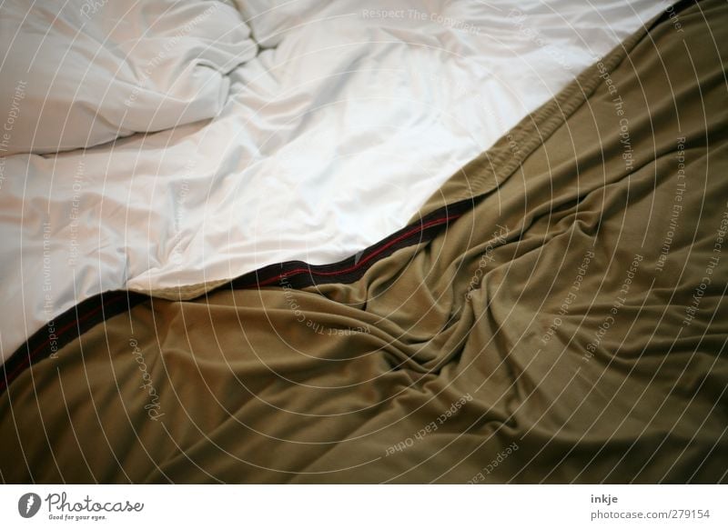 good morning, daily disorder Style Living or residing Bed Bedroom Deserted Duvet Bedclothes Cushion Brown White Emotions Moody Orderliness Life Untidy Diagonal