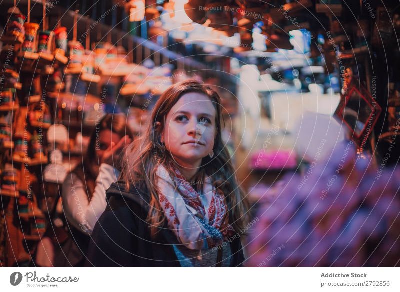 Woman on Eastern market Markets Bazaar Youth (Young adults) Souvenir Shopping Looking away Beautiful Tourism Vacation & Travel Trip Tradition Storage