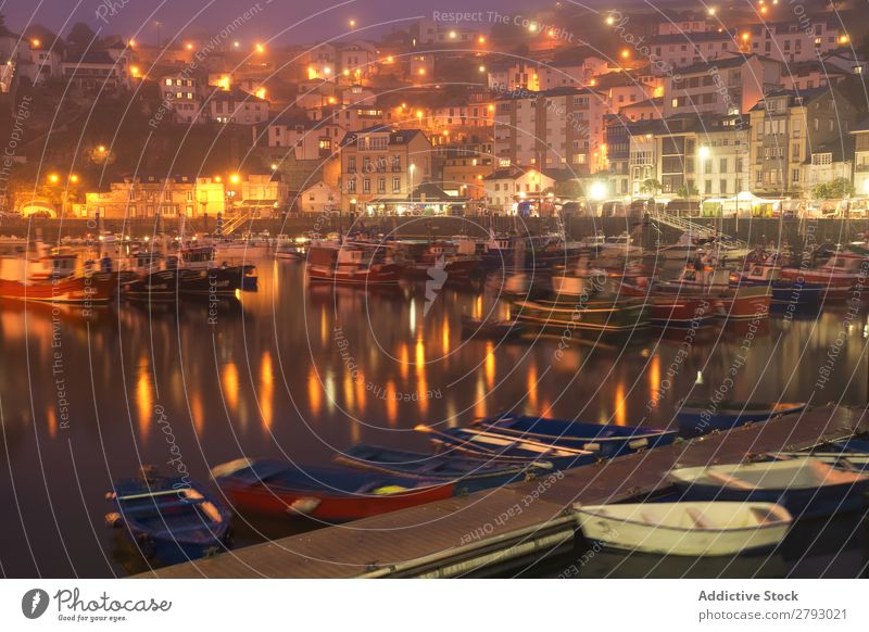 City port in bright evening lights Harbour Light Evening Port Long exposure Port City Architecture Reflection Vacation & Travel Vantage point Night Landscape