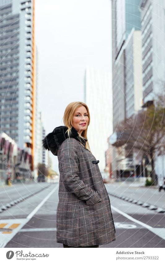 Blonde girl posing in the city Girl Woman Fashion Street Style Hair Youth (Young adults) Portrait photograph Asphalt Beautiful Bag Jacket Beauty Photography