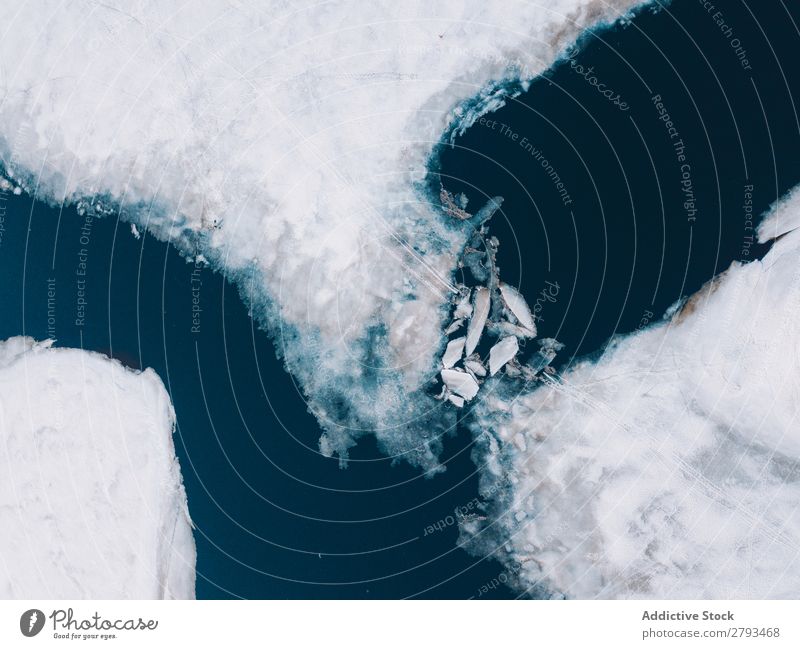 Ice plates near snowy shore Water The Arctic Coast Snow Cold Broken Surface Ocean Frost Damage Cool (slang) Dark Deserted Winter Nature Harmonious Idyll Calm