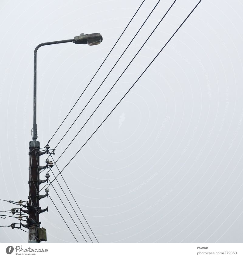 wired Energy industry Cold Electricity Electricity pylon Cable Street lighting Gray Line Parallel Power transmission Power consumption Connect Net