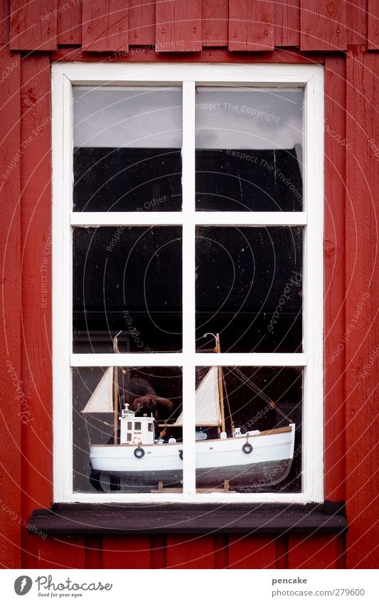 dry dock Sailing House (Residential Structure) Hut Window Navigation Sailboat Harbour Wood Kitsch Small Retro Dry Red ship in a bottle Swedish red Model ship