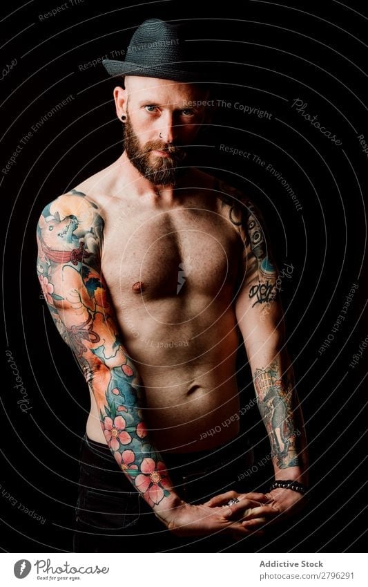 Bearded Tattooed Man Wearing White Blank Stock Photo 259127669   Shutterstock