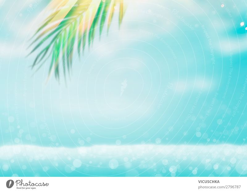 Summer sea background with palm leaves Lifestyle Design Joy Vacation & Travel Summer vacation Beach Ocean Waves Nature Leaf Background picture Palm frond