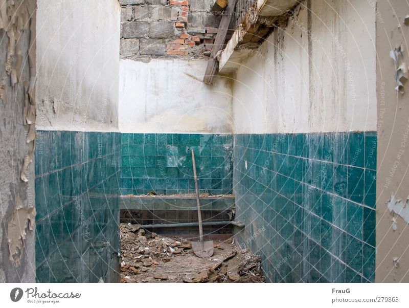 sleeves up and go... Deserted House (Residential Structure) Wall (barrier) Wall (building) tiles glass tiles Shovel Concrete Wood Glass Brick Old Broken
