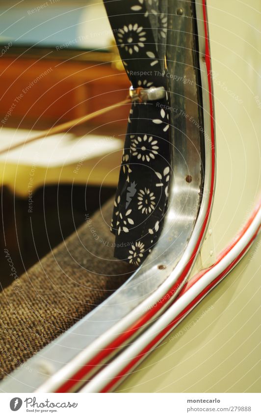 old style Interior design Curtain Caravan Old Kitsch Original Retro Blue Red White Colour photo Multicoloured Interior shot Close-up Detail Deserted