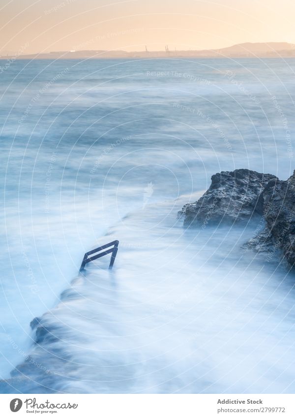 Cloudy fog over waving sea Ocean Waves Fog Sky Clouds Coast cala calantar Spain alicante Water seascape Rough Stone Foam Morning Weather Rock Deserted