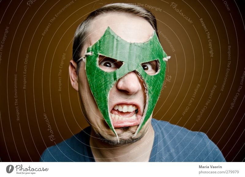 anger mode Handicraft Masculine Man Adults 1 Human being 30 - 45 years Mask Brunette Short-haired Part Fight Scream Aggression Threat Trashy Anger Aggravation