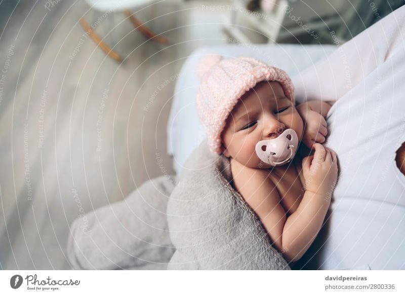 Newborn baby girl with pacifier sleeping Lifestyle Beautiful Face Calm Child Human being Baby Woman Adults Family & Relations Infancy Love Sleep Authentic Small