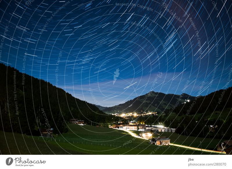 View to Gstaad Life Well-being Calm Vacation & Travel Far-off places Freedom Summer Mountain Art Nature Landscape Elements Sky Night sky Stars Beautiful weather