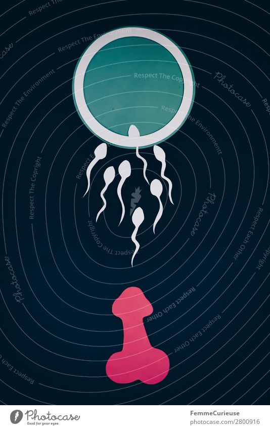 Reproduction - symbol picture for fertilization Sign Sex Sexuality Penis Egg cell Sperm Symbols and metaphors Explain Illustration Graph Biology Paper Low-cut