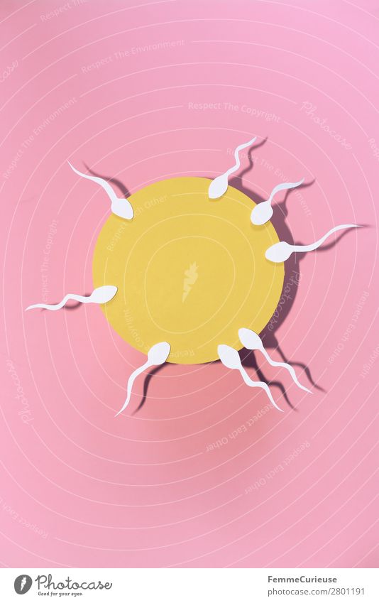 Reproduction - Sperm swimming to egg cell Sign Sex Sexuality Egg cell Pink Yellow White Symbols and metaphors Illustration Graph Paper Low-cut Family planning