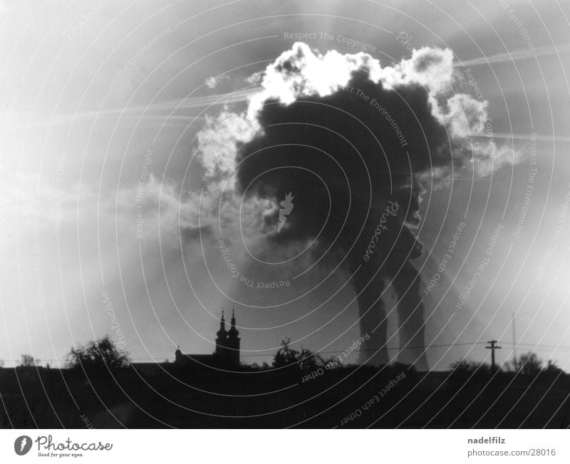 village Nuclear Power Plant Village Clouds Back-light Apocalyptic sentiment Dark Industry Religion and faith Silhouette