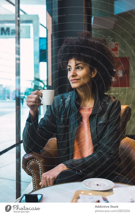 Black woman with afro hair drinking a coffee African Afro American Attractive Beautiful Beauty Photography Easygoing Coffee Cup Drinking Fashion Woman Girl