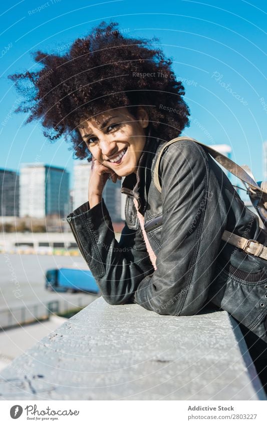 Portrait of black woman with afro hair Adults African Afro American Background picture Beautiful Beauty Photography Black Easygoing Cheerful Curly Cute Ethnic