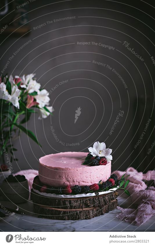 Strawberry tart on table decorating Cake Raspberry Blueberry Mousse mousse cake Fruit Flower Dessert Food Sweet Tasty Home-made Delicious Tabletop Style