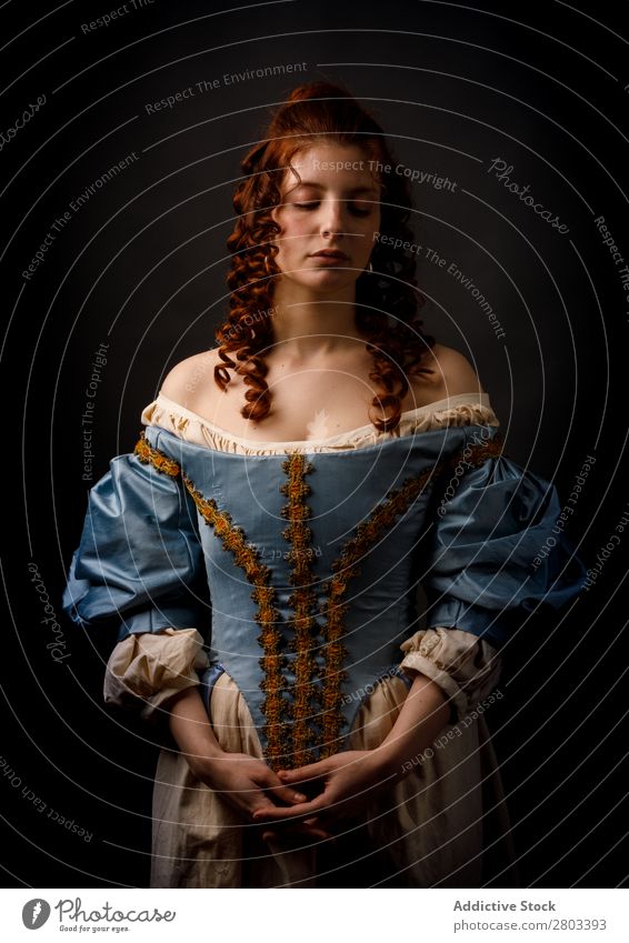 Beautiful woman in medieval clothing Woman Baroque Dress Red-haired Carnival Renaissance Princess Royal masquerade Fantasy Clothing aristocrat Fashion Elegant