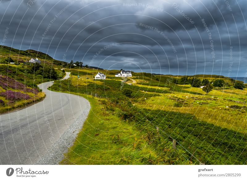 Lonely road in picturesque countryside on the Isle of Skye Adventure Flat (apartment) Architecture Vantage point Loneliness Relaxation guest house Building