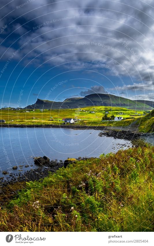 Landscape at the coast of the Isle of Skye in Scotland Atlantic Ocean Mountain Village Loneliness Relaxation Great Britain House (Residential Structure)