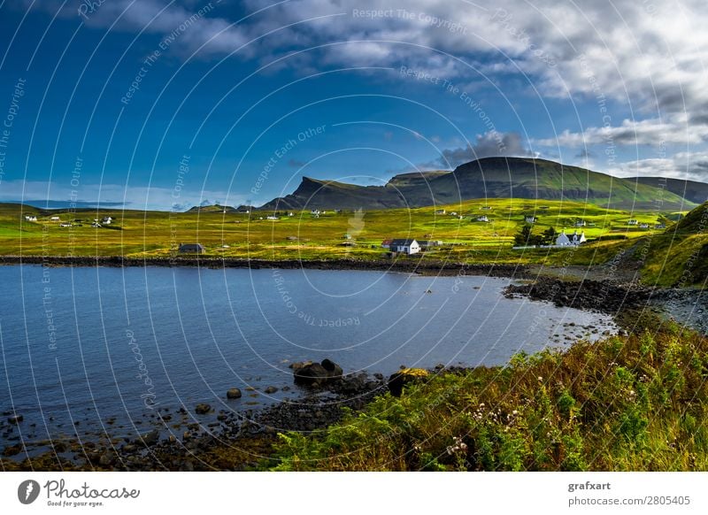 Landscape at the coast of the Isle of Skye in Scotland Atlantic Ocean Mountain Village Loneliness Relaxation Great Britain House (Residential Structure)