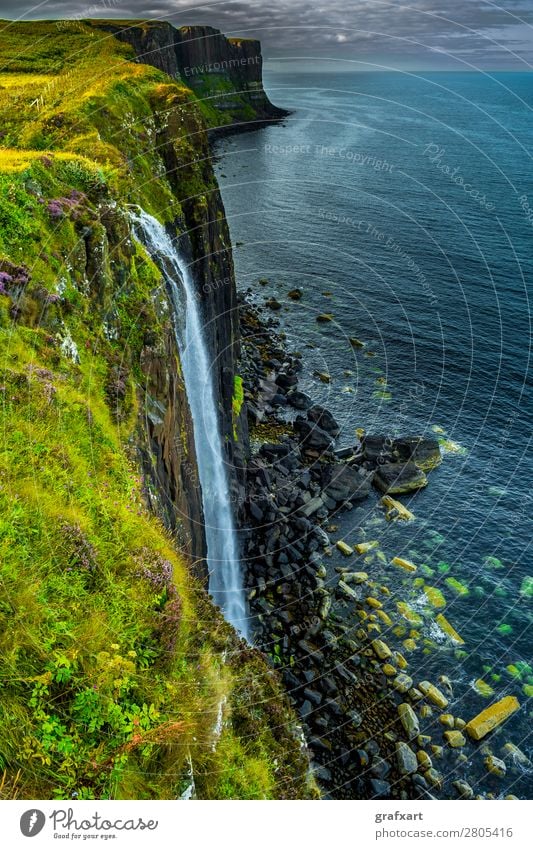 Waterfall at Kilt Rock on the Isle of Skye in Scotland Canyon Edge Atlantic Ocean To fall Flow River Great Britain Highlands Tall Horizon Island Kilt Skirt