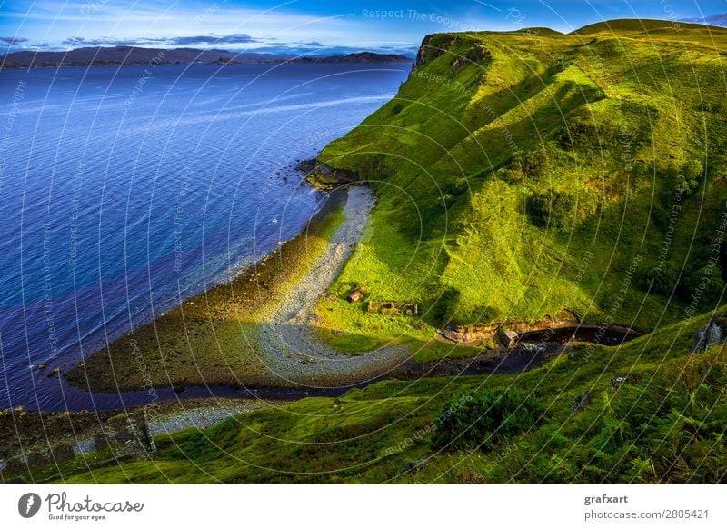 Coast with valley and river on the Isle of Skye in Scotland Atlantic Ocean Brook Canyon Flow River Great Britain Green Western islands Highlands